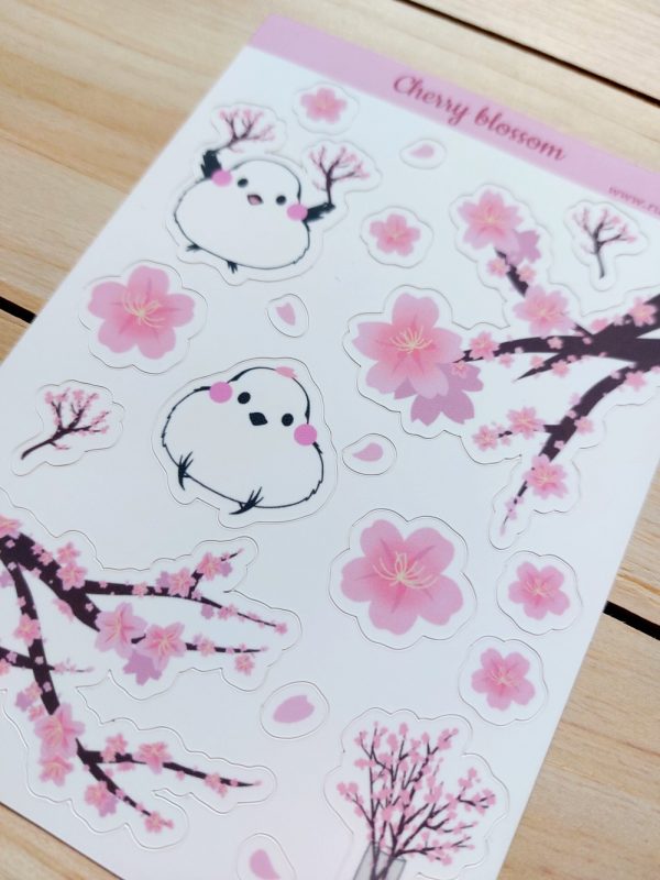 Planche stickers fleurs de cerisier et oiseau